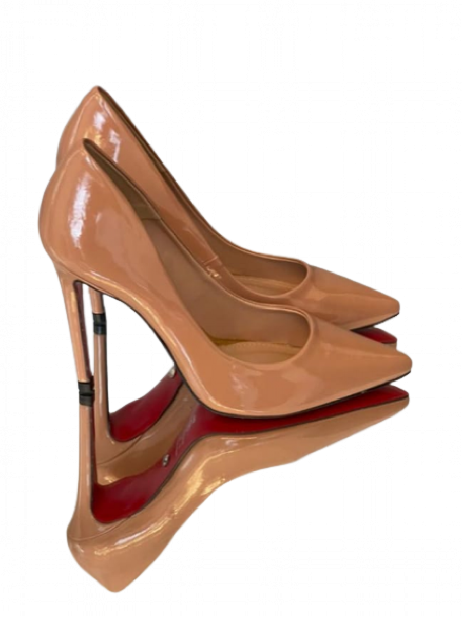 Scarpin Verniz Nude Solado Vermelho Salto 11 Cm