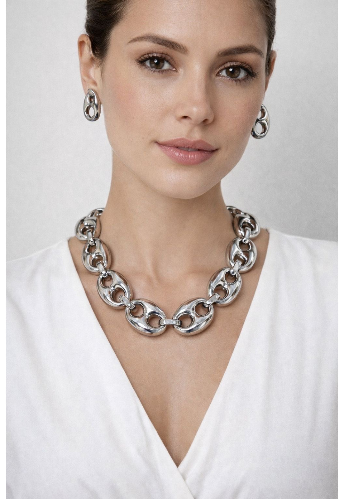 Conjunto FOLHEADO Colar e Brinco Folheado Inspiração Joalheria PRATA