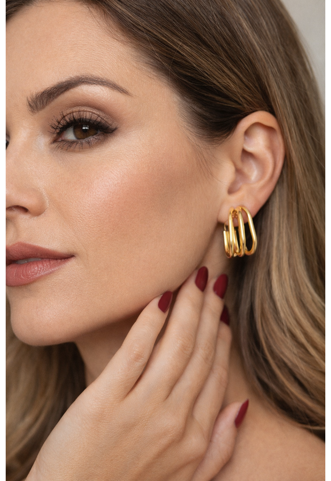 BRINCO ARGOLA TRIPLA DOURADA MODERNA