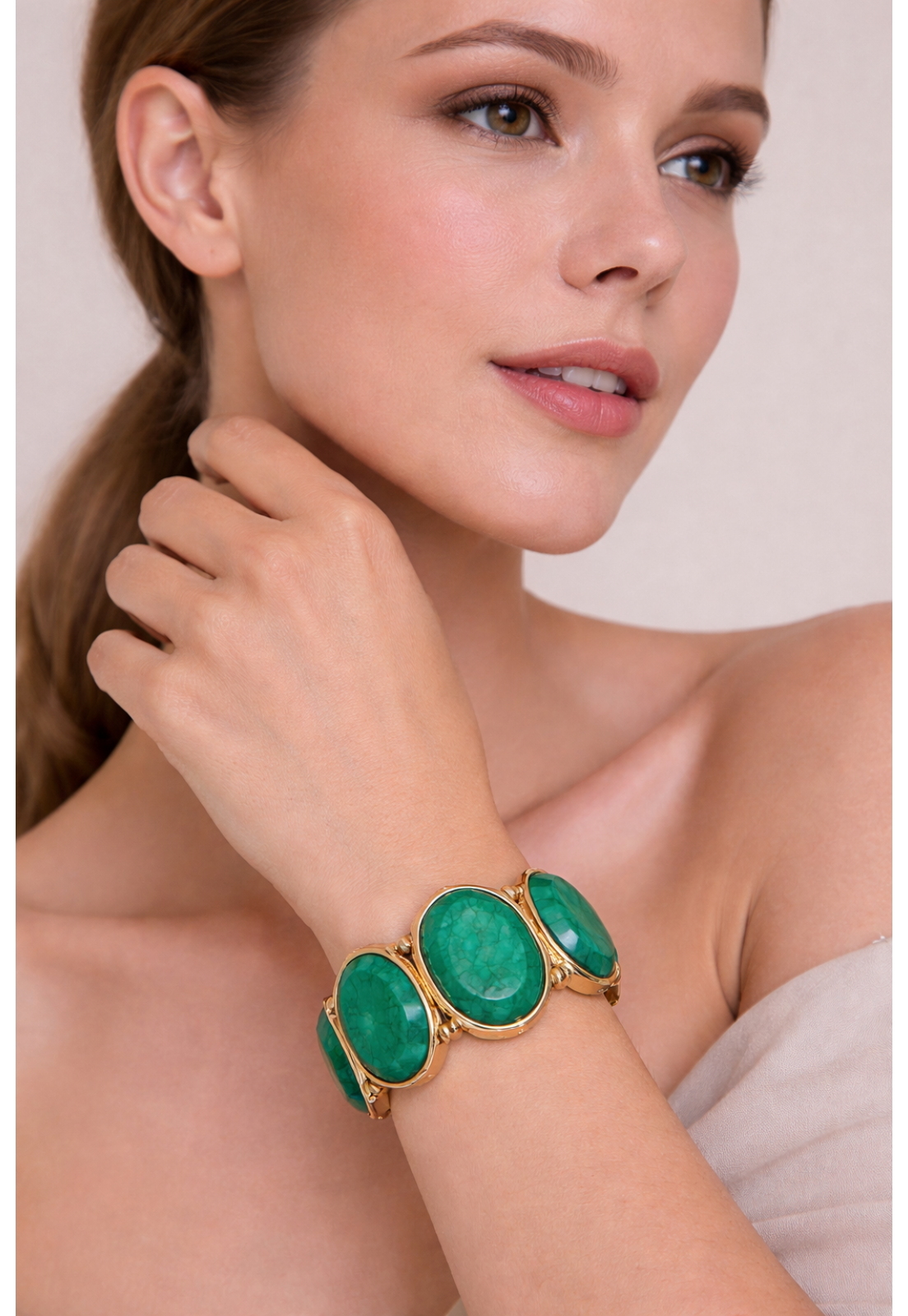 BRACELETE OVAL VERDE DOURADO