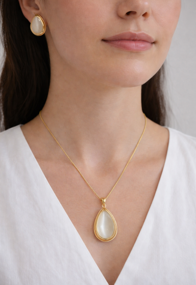 CONJUNTO COLAR E BRINCO DOURADO GOTA PEROLADA