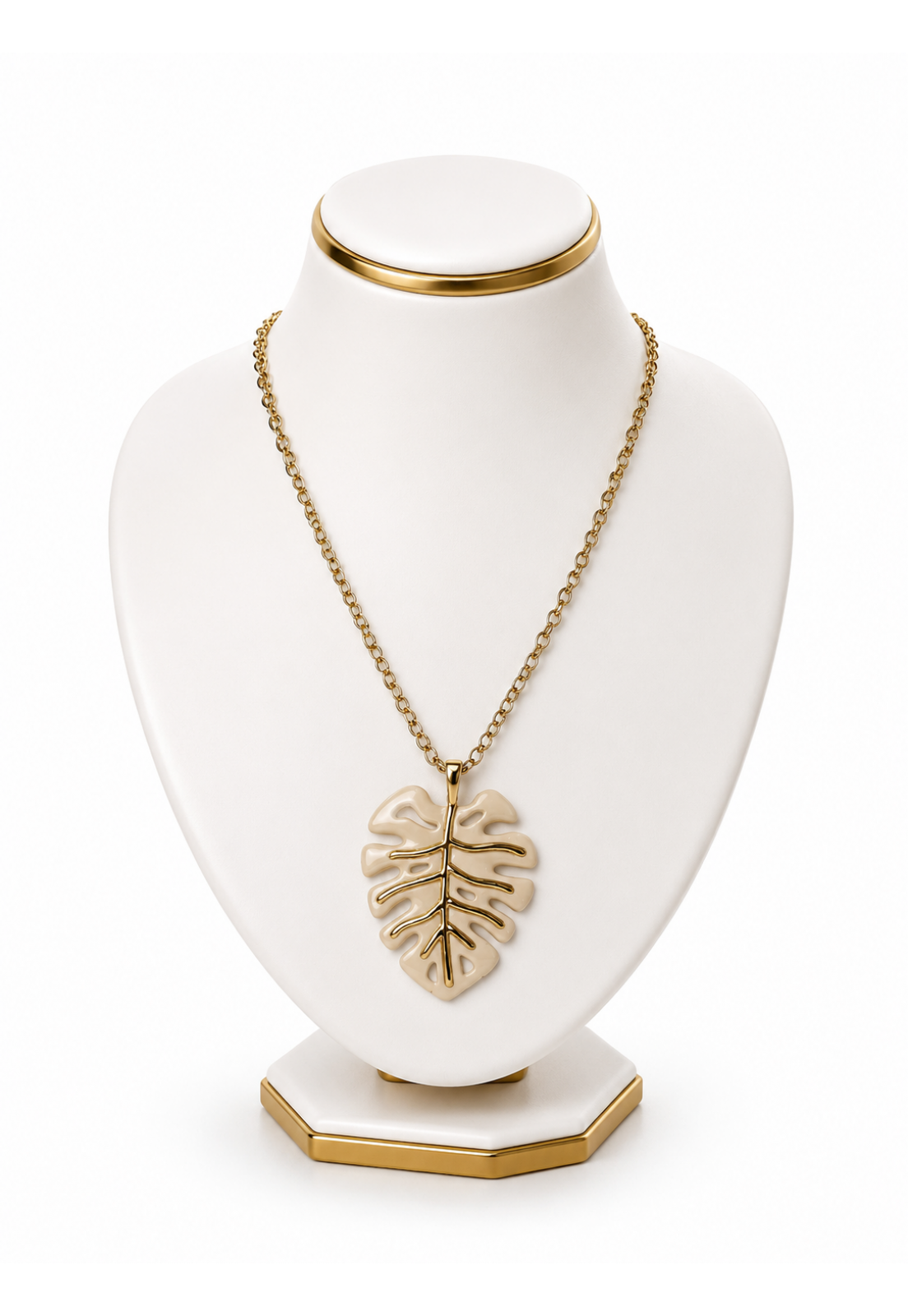 COLAR VERNIZ ITALIANO FOLHA TROPICAL DOURADO COM ACABAMENTO EM RESINA
