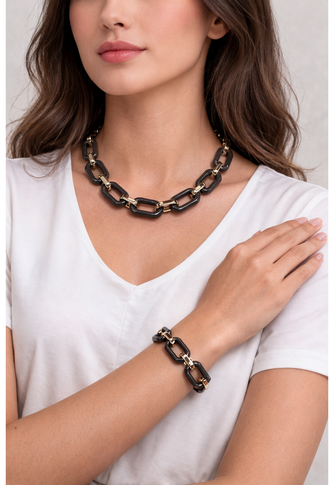 CONJUNTO COLAR E PULSEIRA CORRENTE GRAFITE