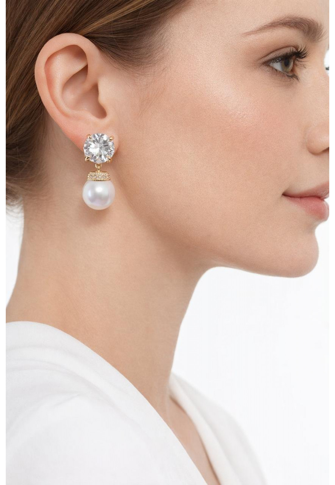 Brinco de perola com zirconia cristal banho em ouro 18k