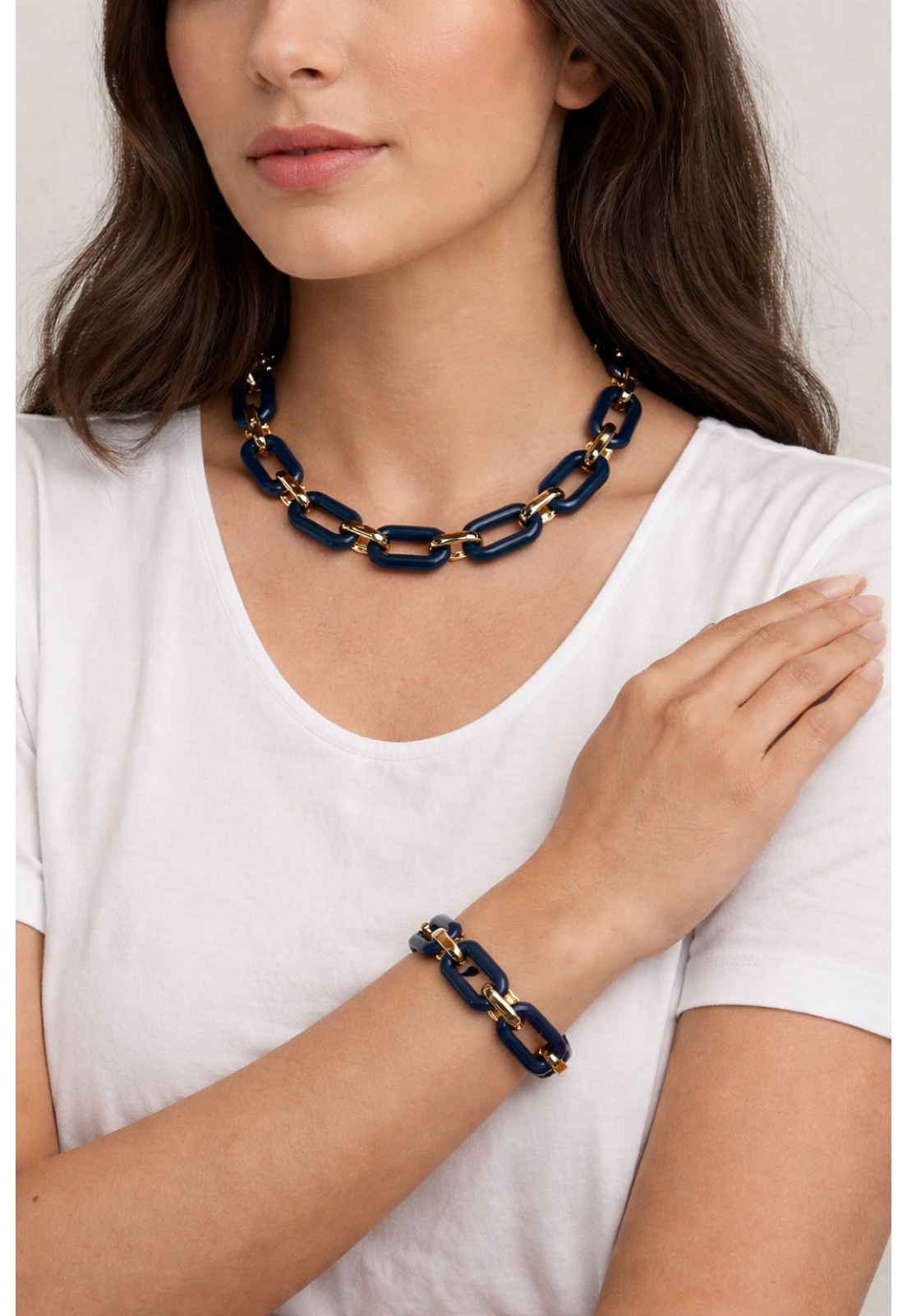 CONJUNTO COLAR E PULSEIRA CORRENTE AZUL ESCURO