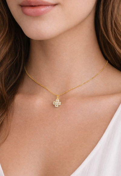 COLAR DOURADO TREVO CRISTAL