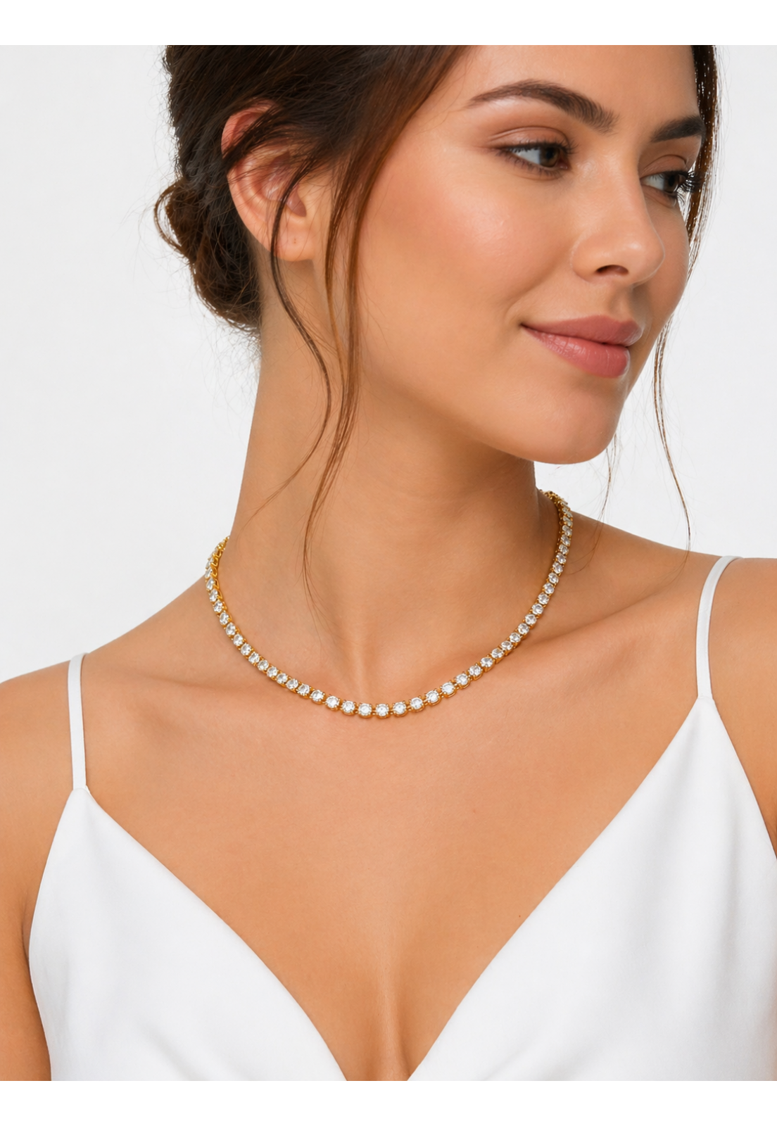 Colar Semijoia Riviera cravejado zircônias Cristal em Ouro 18K