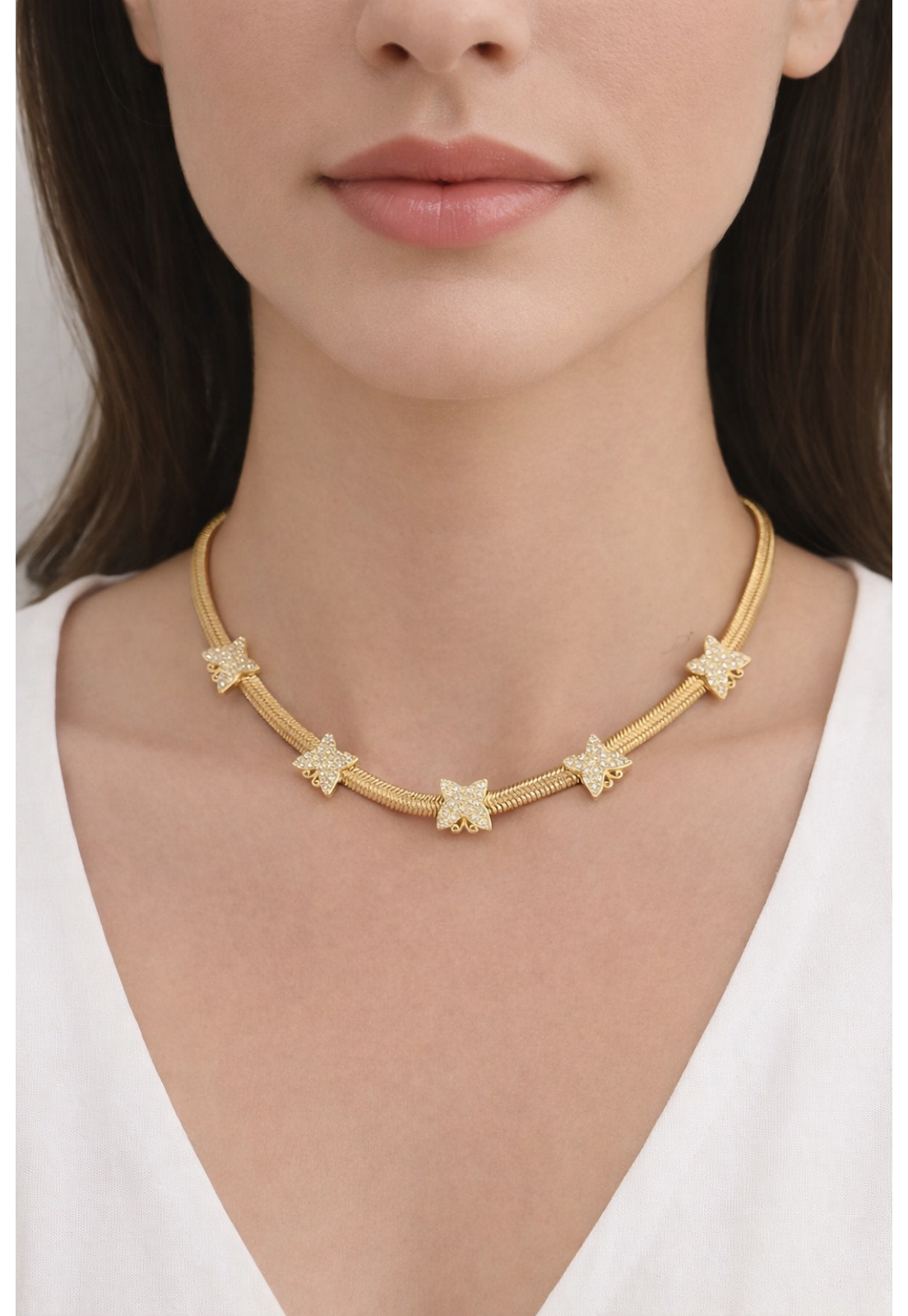 Colar Choker Snake com Borboletas em Micro Zircônias