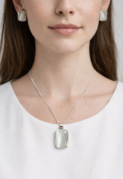 CONJUNTO COLAR E BRINCO PRATA RETANGULAR COM PEDRA GRAFITE