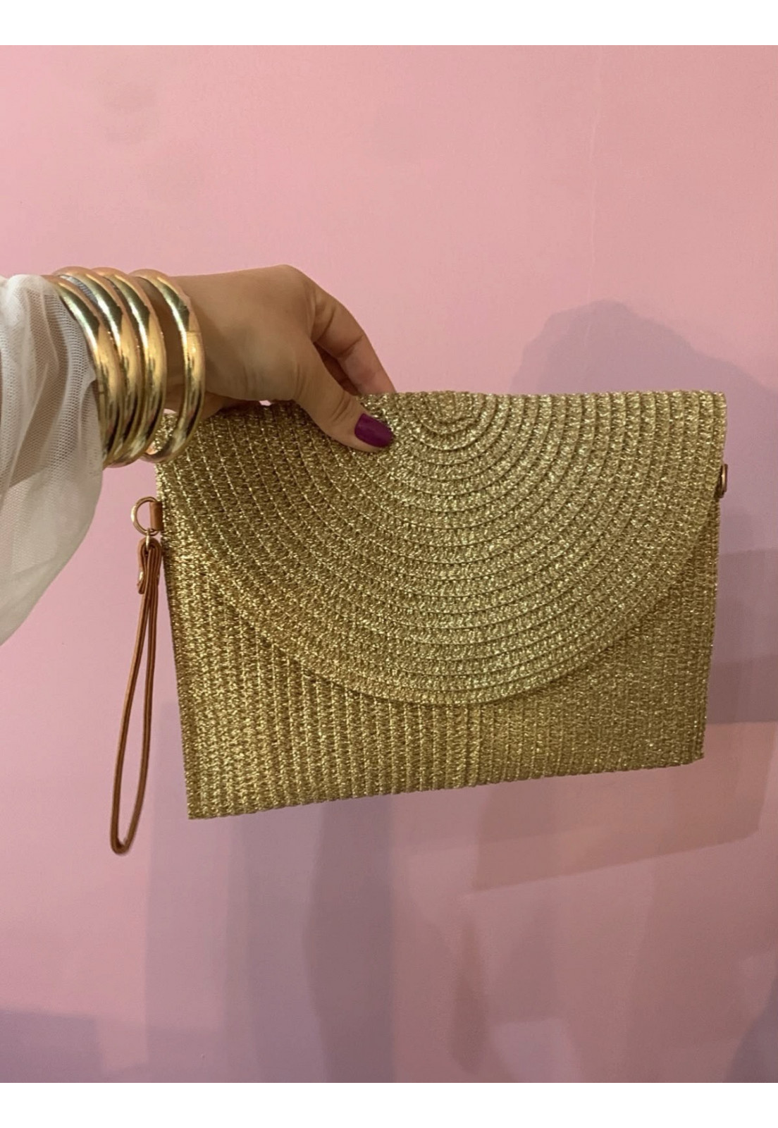 Clutch retangular estilho Palha Dourada com Alças Clutch retangular estilho Palha Dourada com Alças