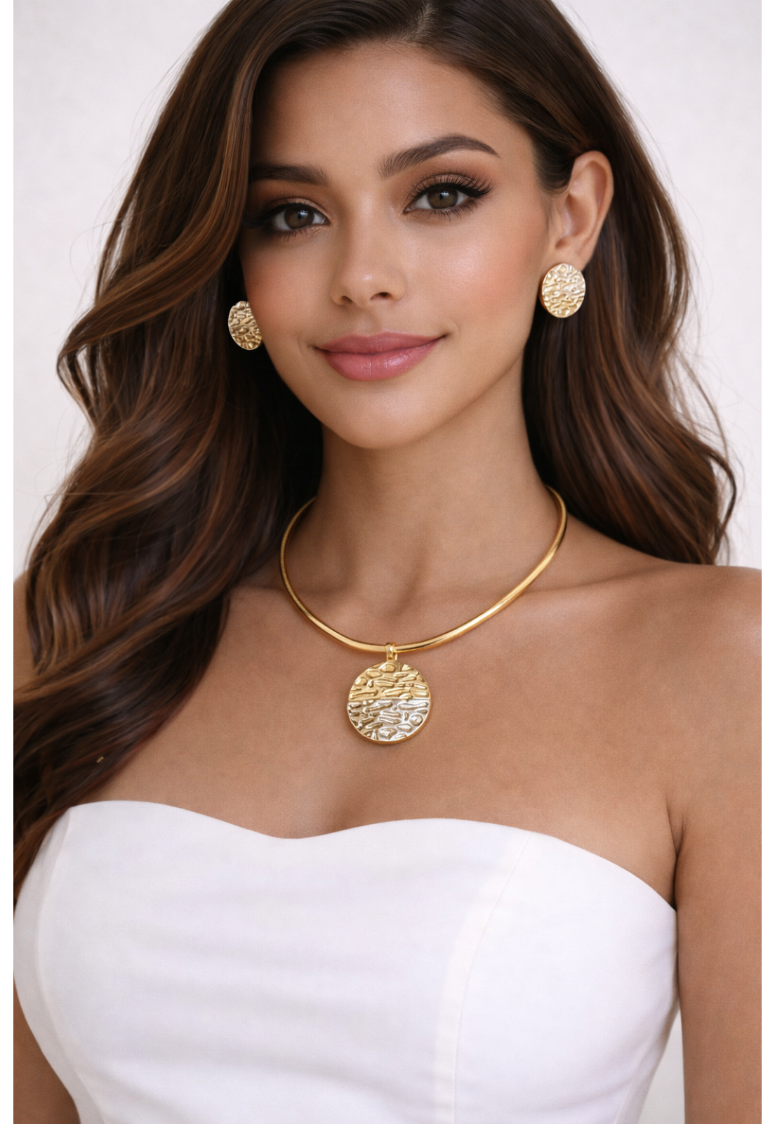 CONJUNTO COLAR E BRINCO MEIA BOLA PRATA MEIA DOURADA