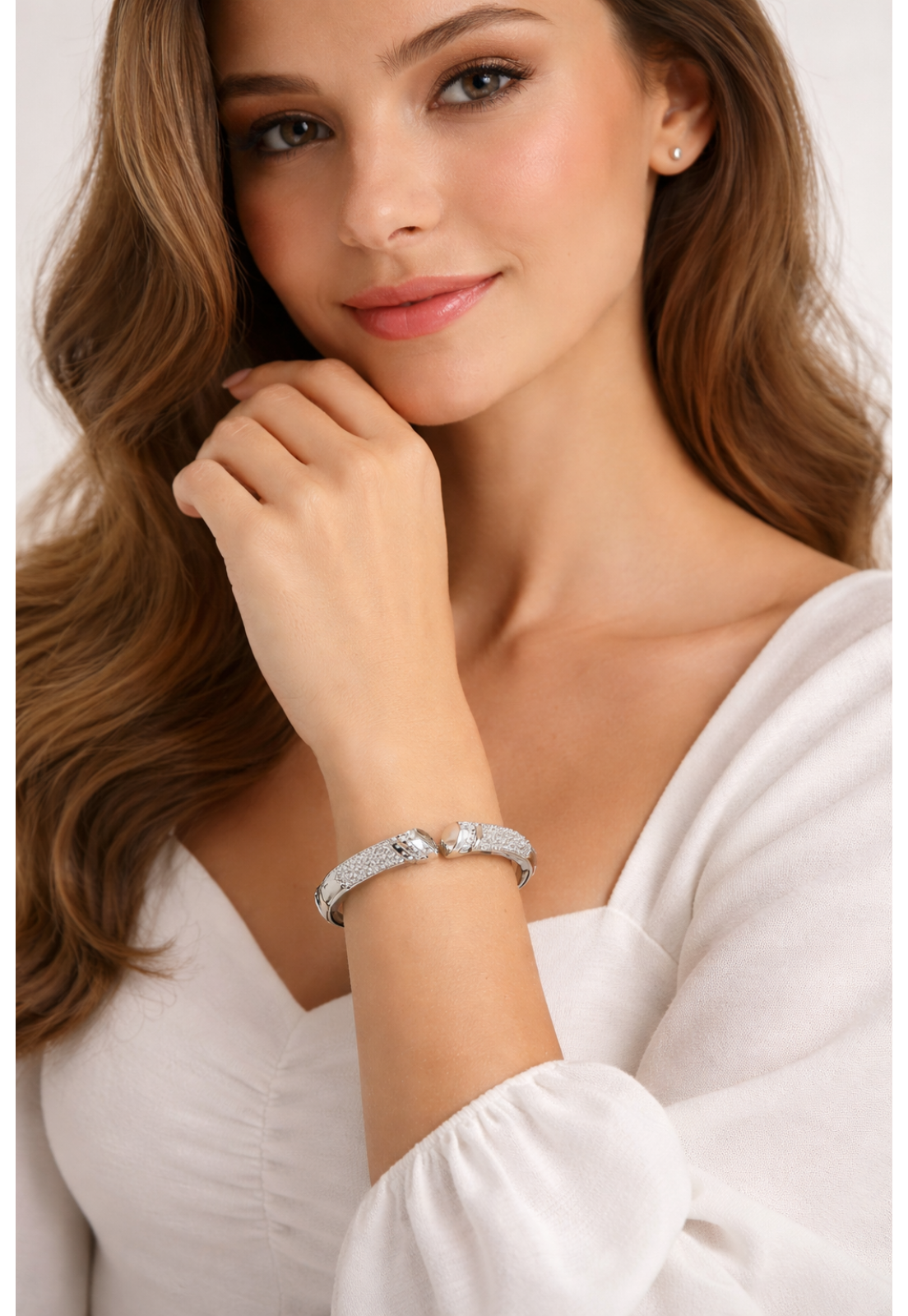 BRACELETE PRATA INSPIRAÇÃO CRAVEJADO NAS PONTAS