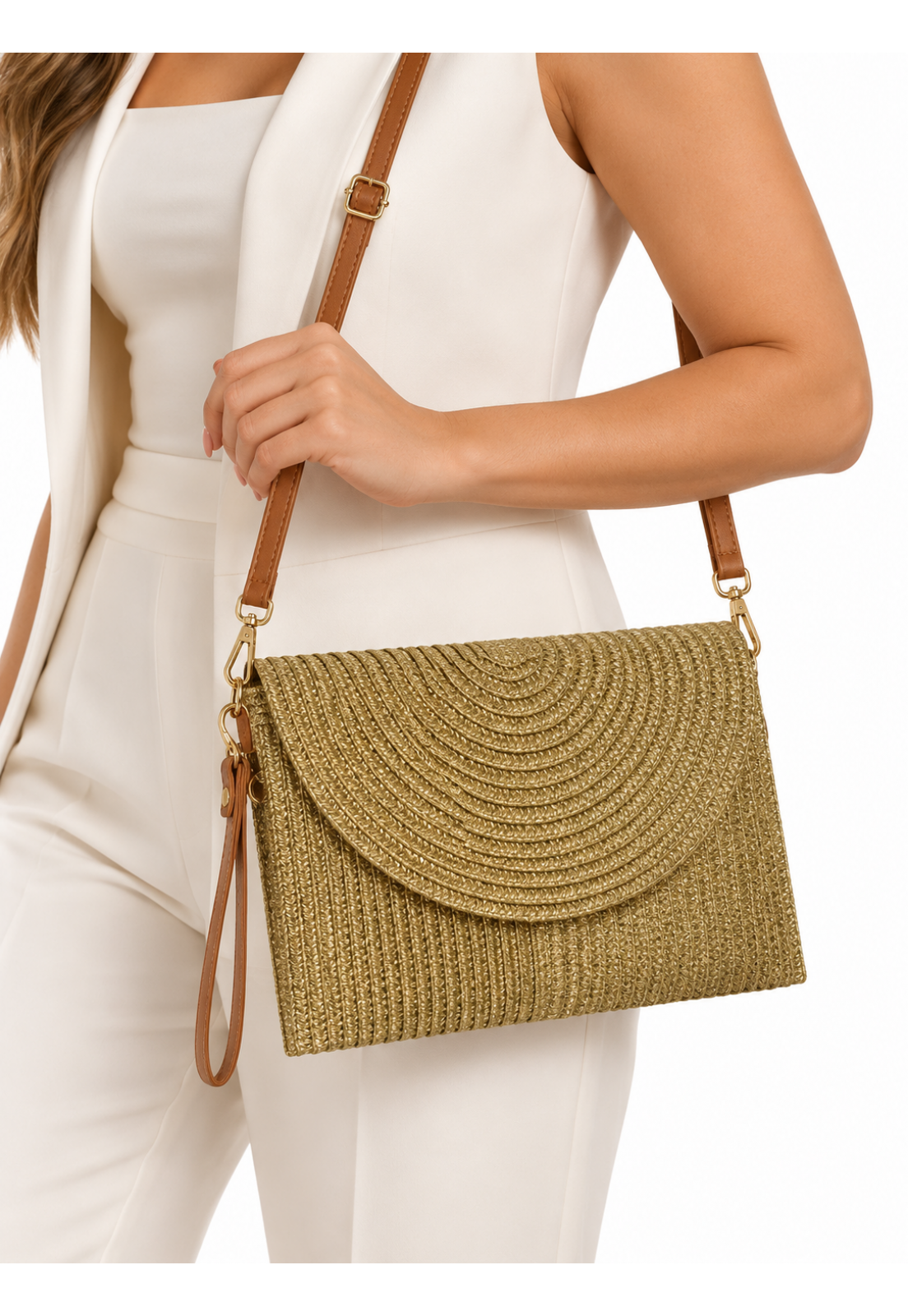 Clutch retangular estilho Palha Dourada com Alças Clutch retangular estilho Palha Dourada com Alças