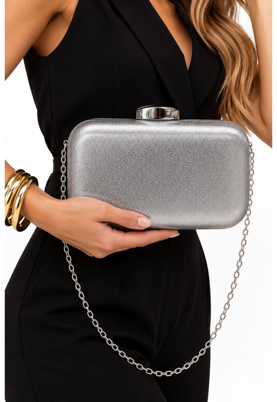 Clutch Luxo Festa Prata Metalizado