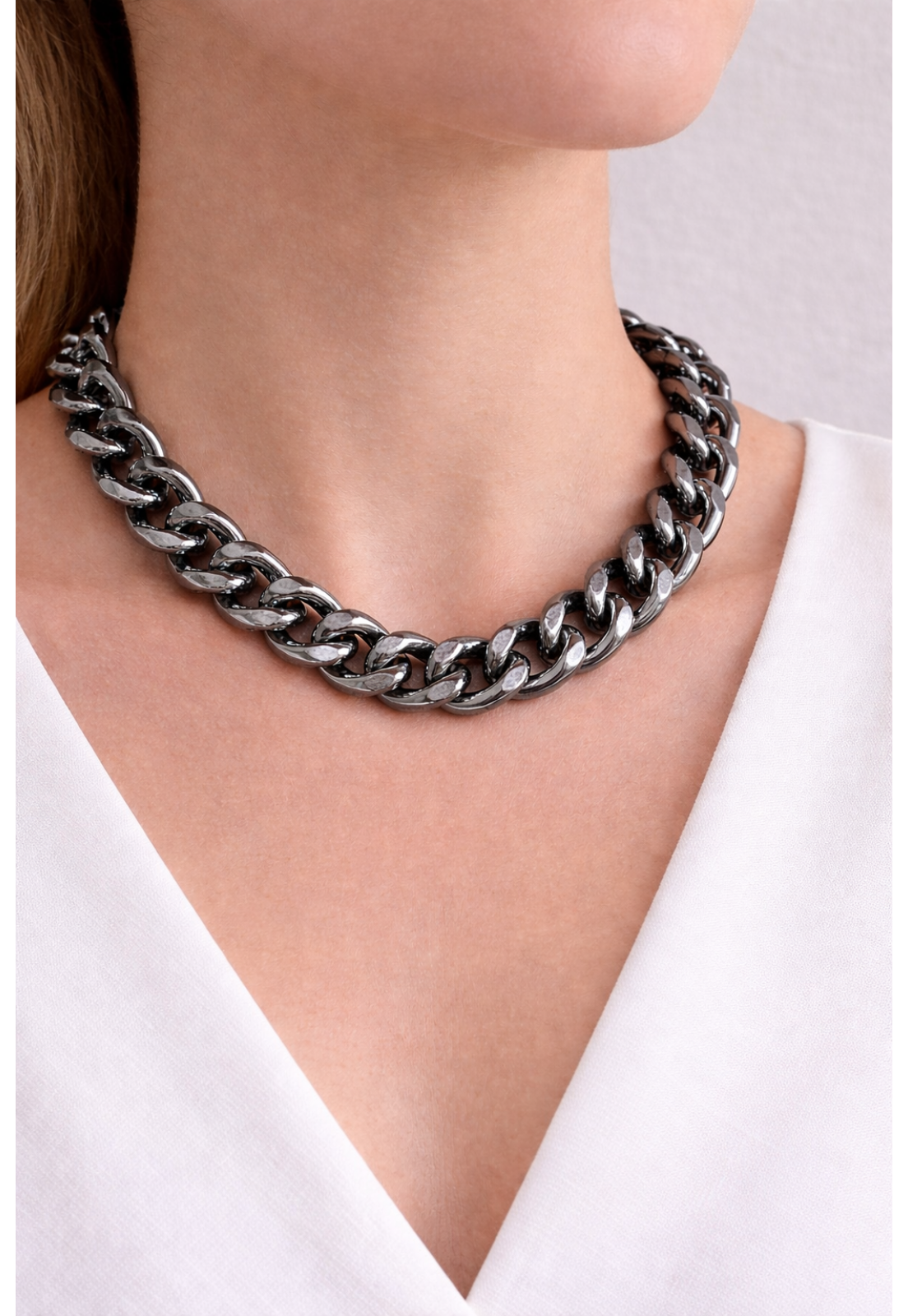 Colar Choker Verniz Italiano Branco  Elo Grumet 9MM