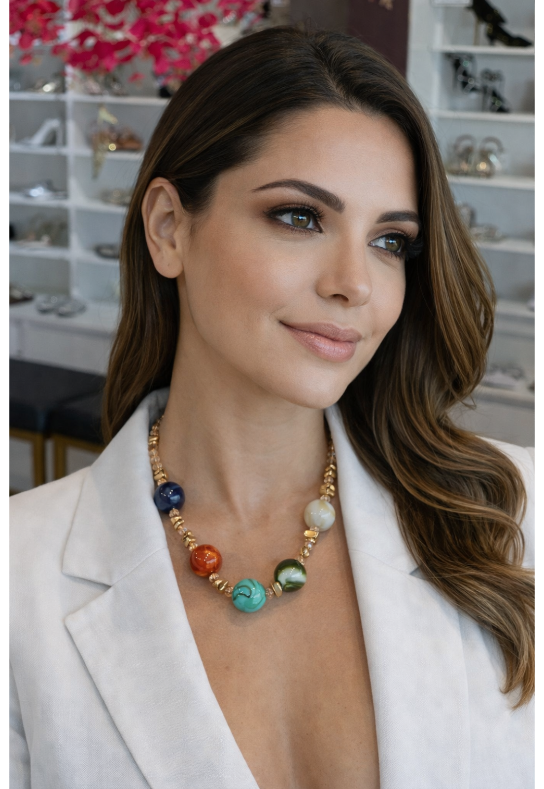 COLAR DOURADO LUXO BOLAS COLORIDAS