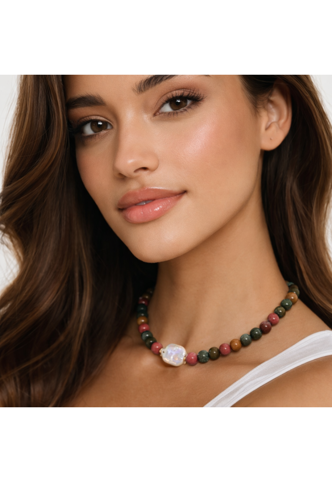 CHOCKER PEDRA NATURAL TURMALINA MELANCIA COM PEDRA LATERAL