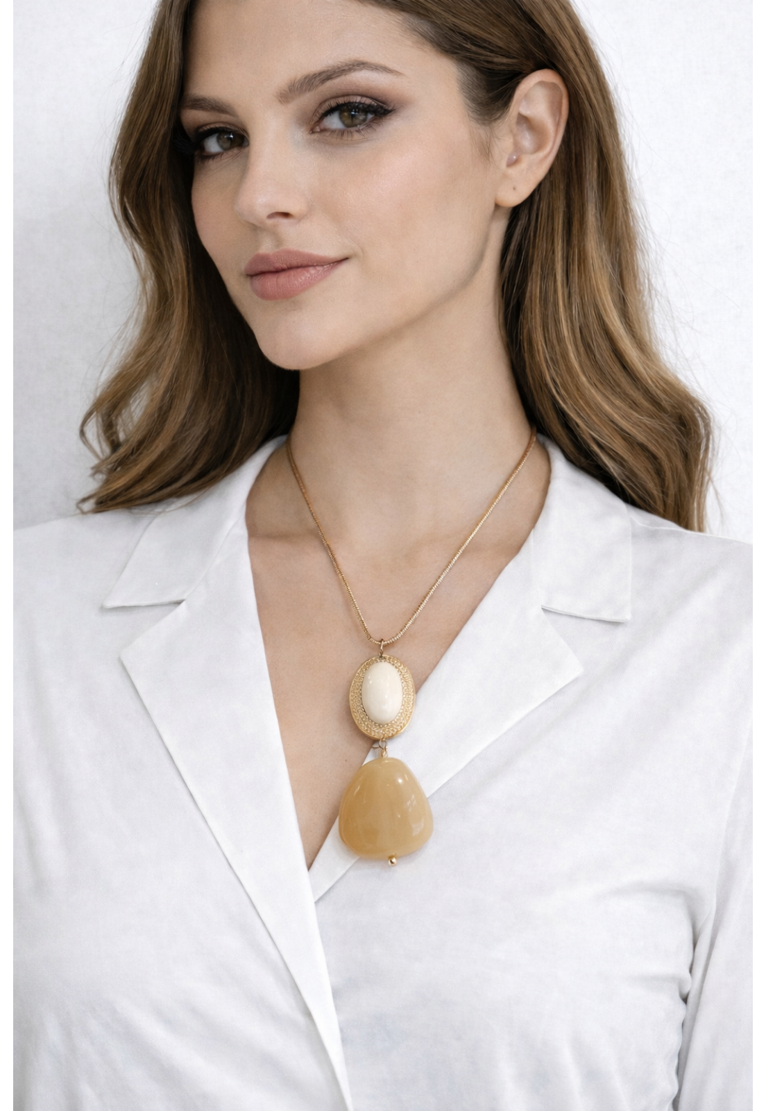 COLAR LONGO DOURADO DUAS PEDRAS