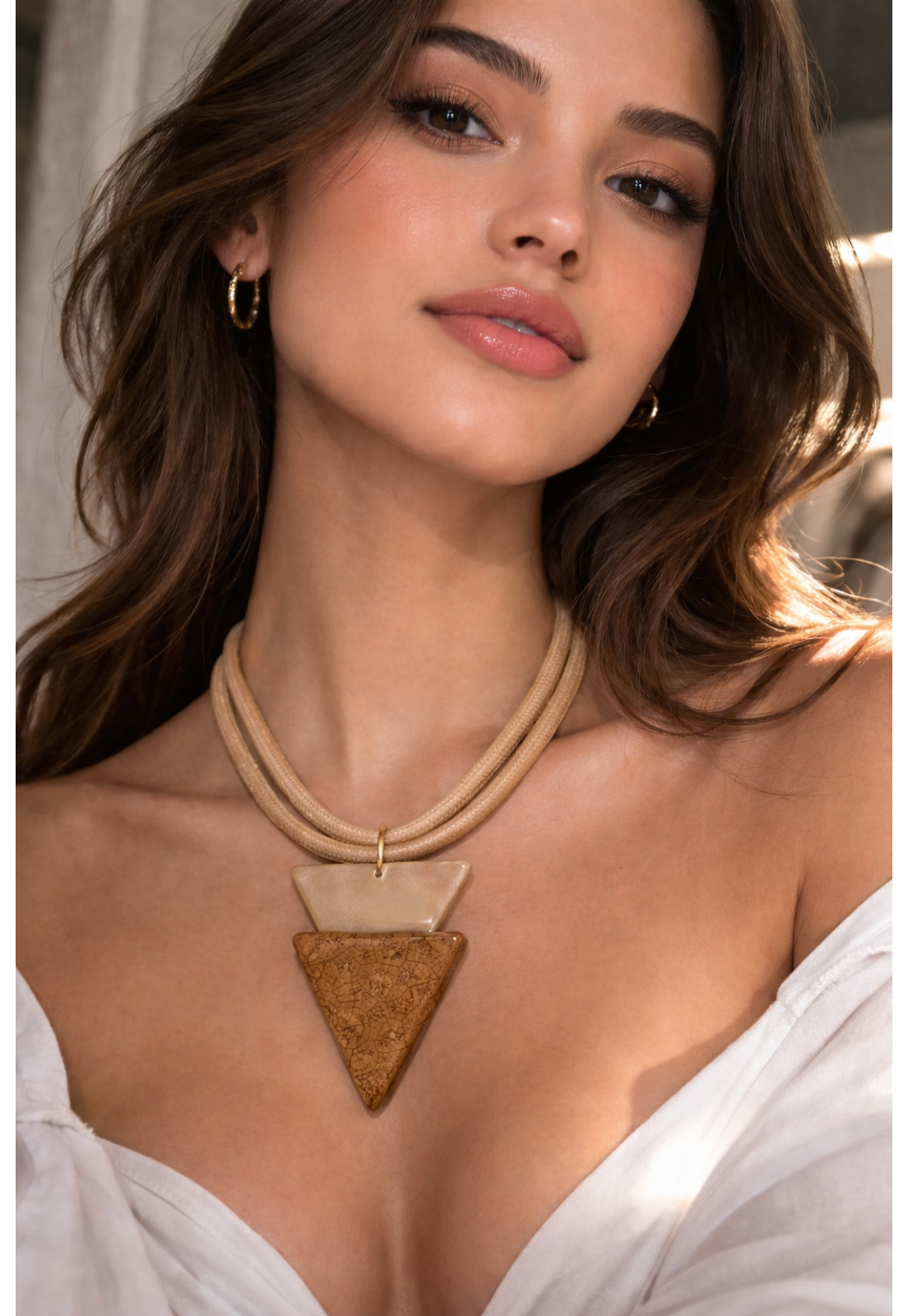 COLAR NUDE TRIANGULOS DUPLO MARROM/NUDE