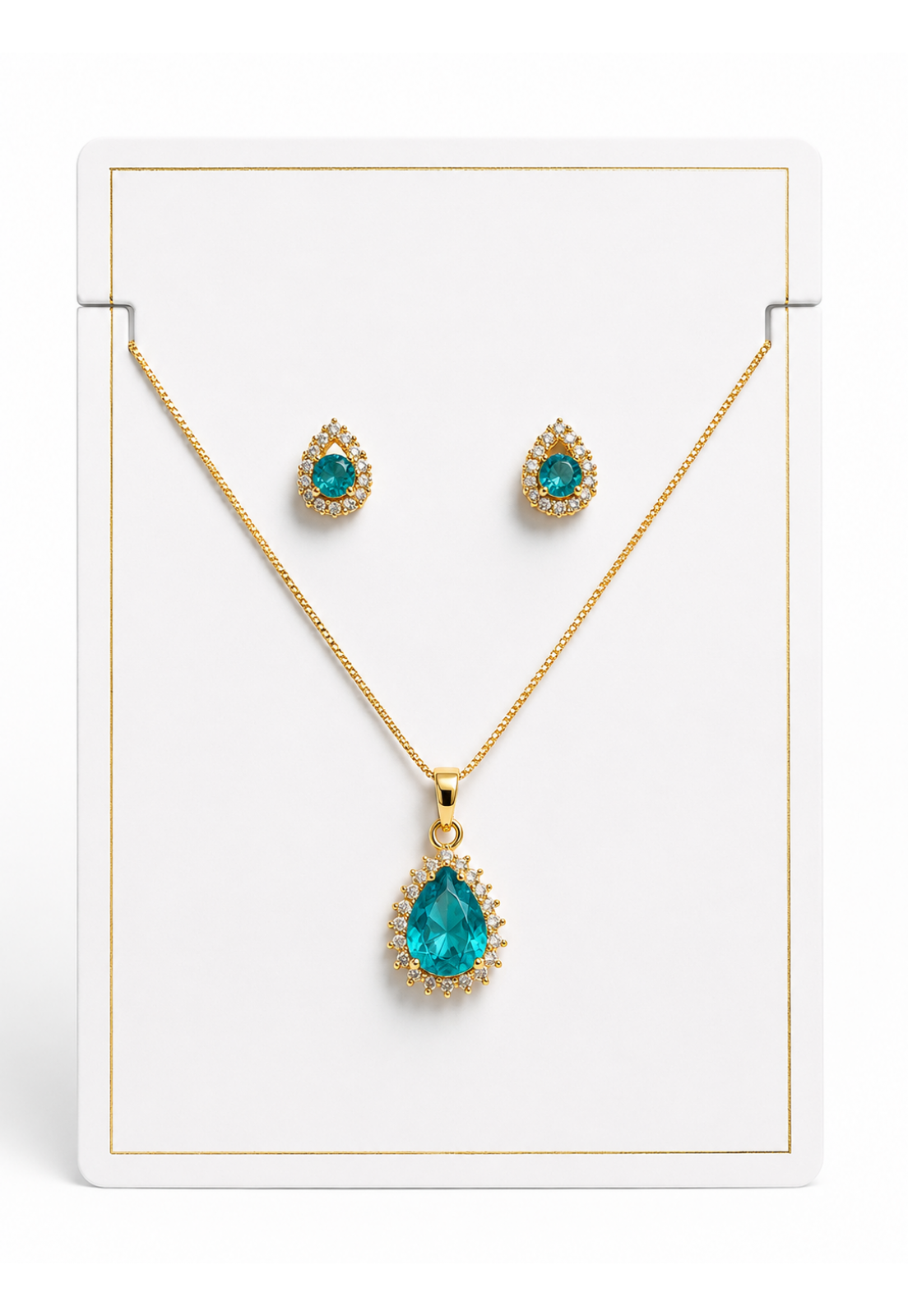 CONJUNTO GOTA AZUL TURQUESA CRAVEJADO DOURADO