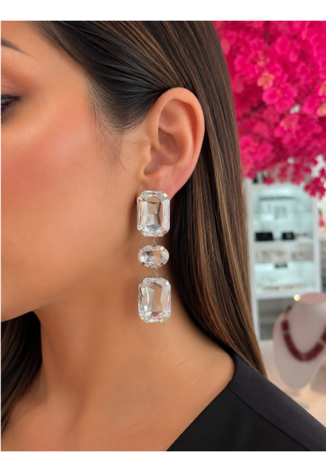 BIJU BRINCO 3 PEDRAS CRISTAL