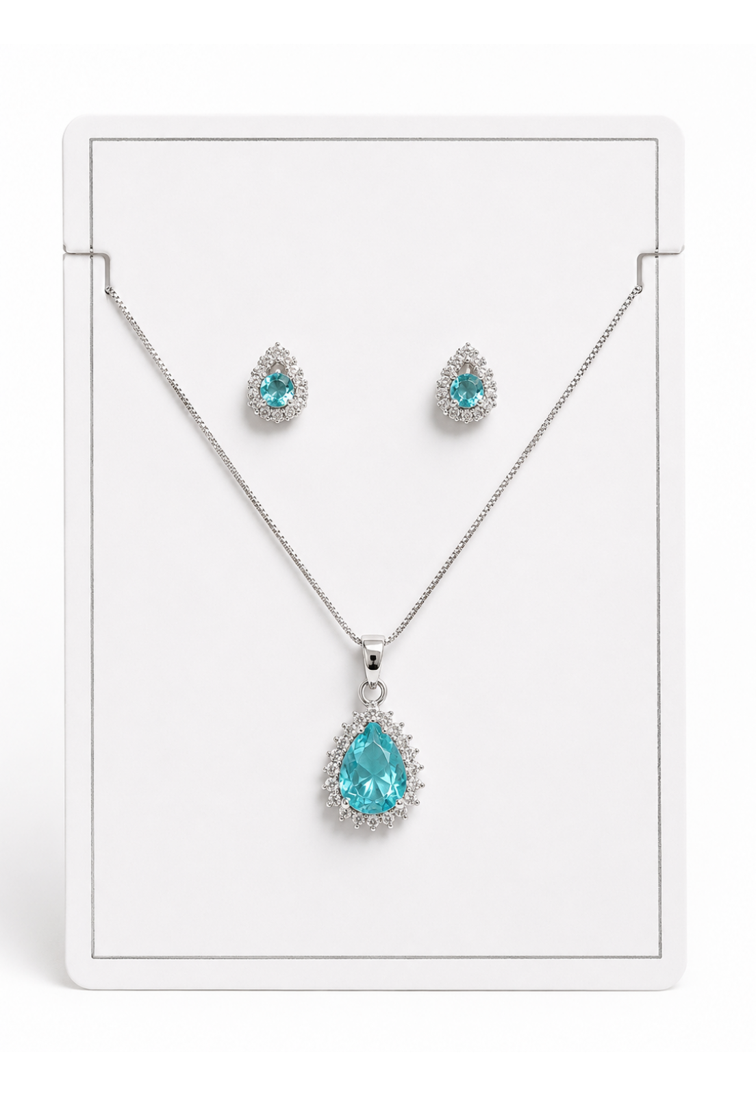 CONJUNTO GOTA AZUL TURQUESA CRAVEJADO PRATA