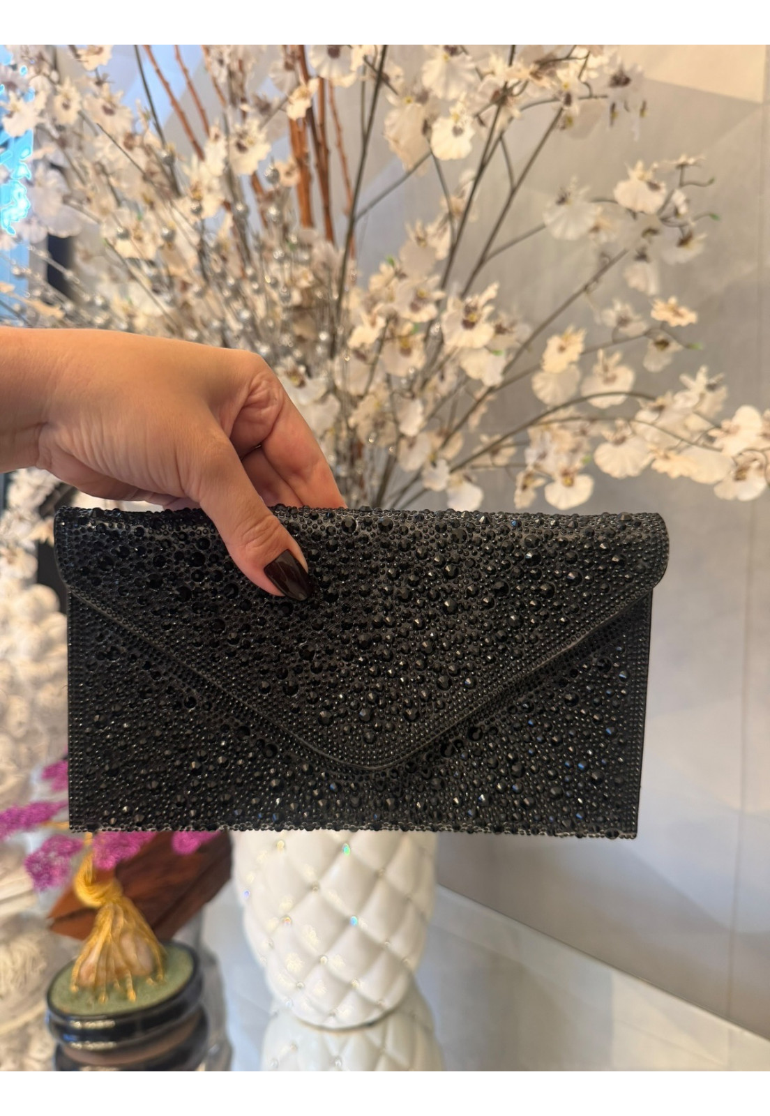 Clutch Carteira de festa pedrarias Preta