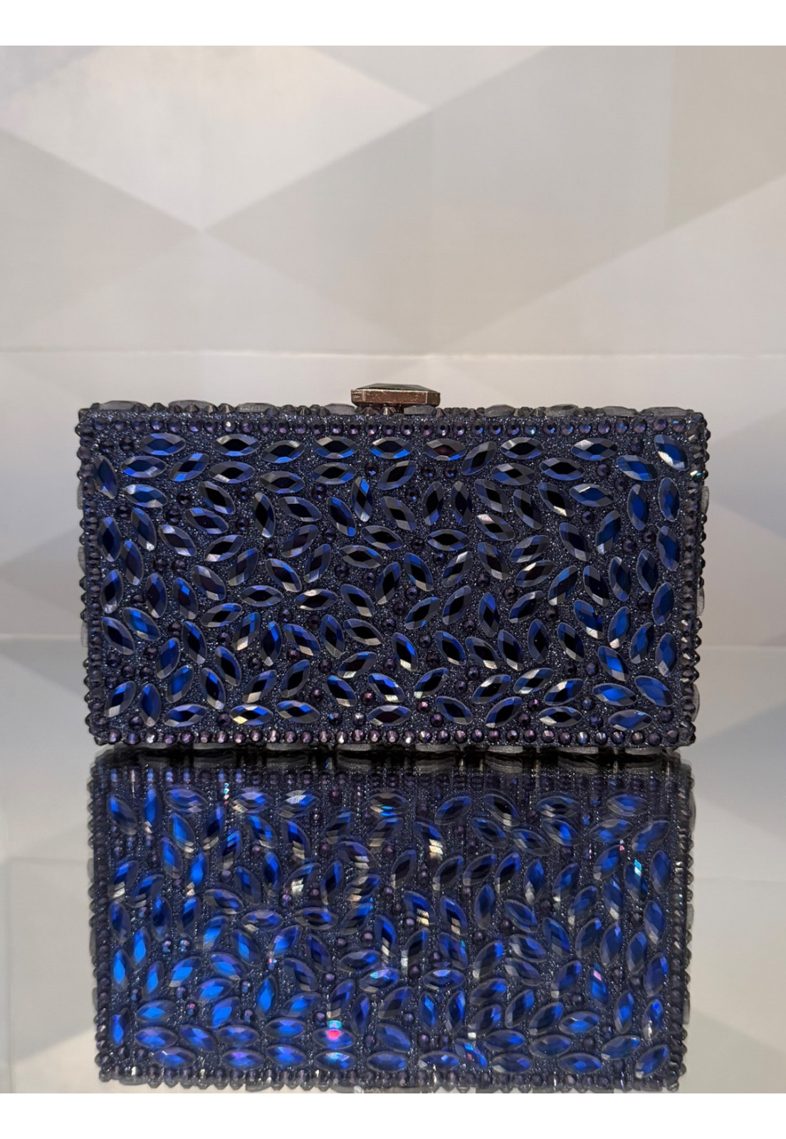 Clutch Feminina Azul com Pedrarias e Strass Luxo