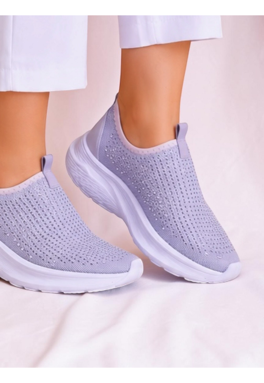 Tênis meia Slip on Prata com Hotfix Brilho Prata Tênis meia Slip on Prata com Hotfix Brilho Prata