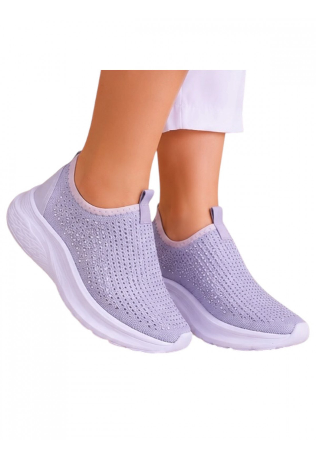 Tênis meia Slip on Prata com Hotfix Brilho Prata