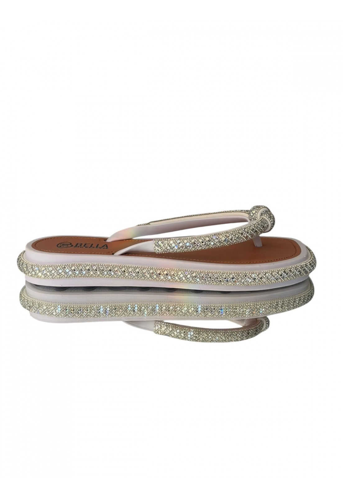 Chinelo Caramelo Prata plataforma com Strass Prata