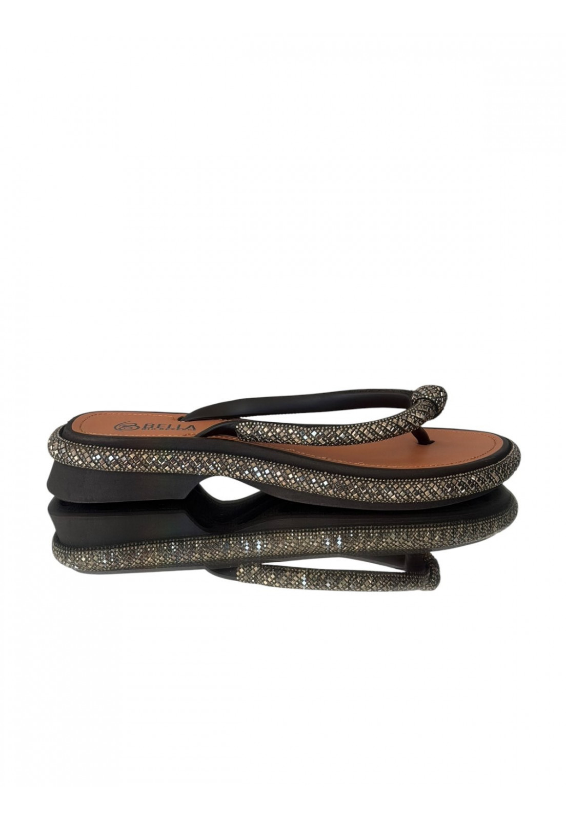 Chinelo Caramelo Preto plataforma com Strass Grafite