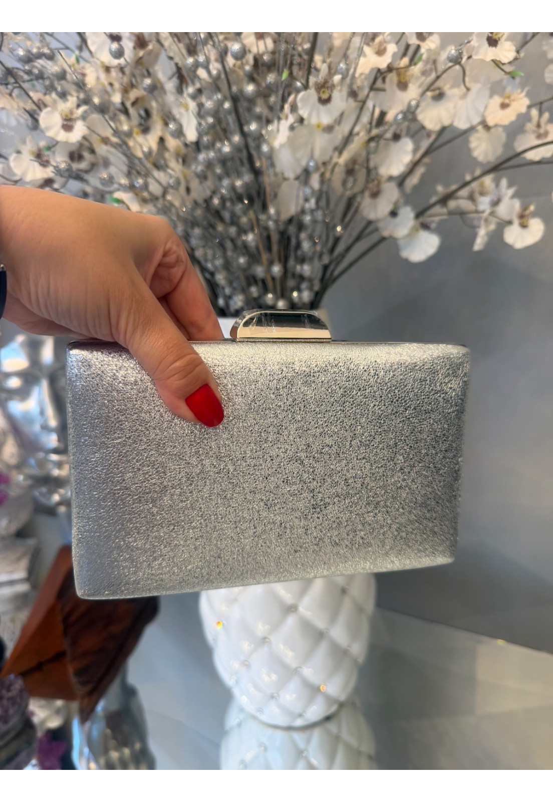 Clutch festa Prata Metalizada texturizada