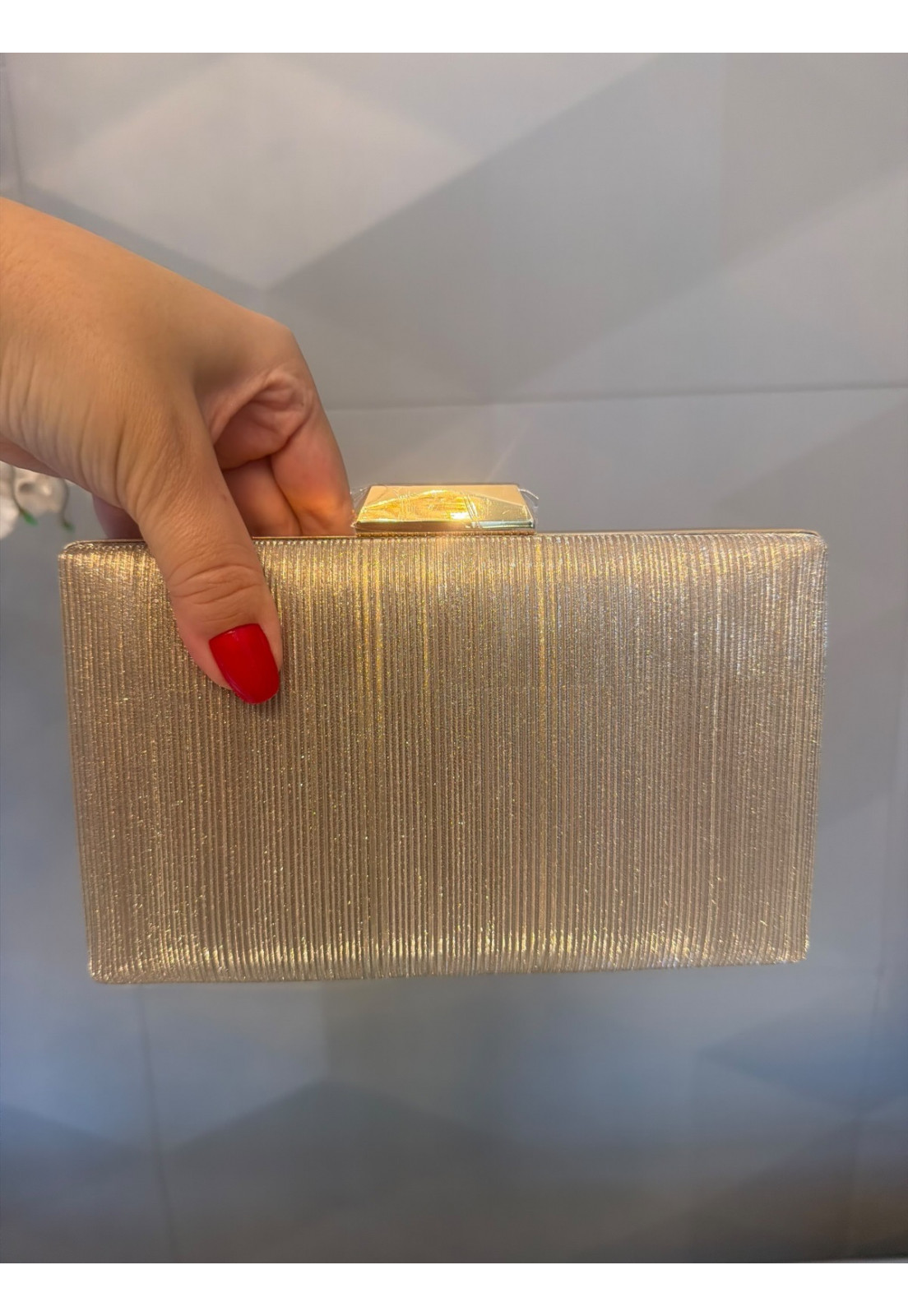 Clutch Luxo Festa Dourado Champanhe Plissado