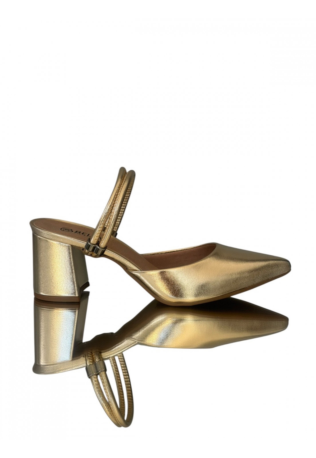 Scarpin 2 em 1 Dourado Metalizado Salto Bloco 7 cm Luxo Festa