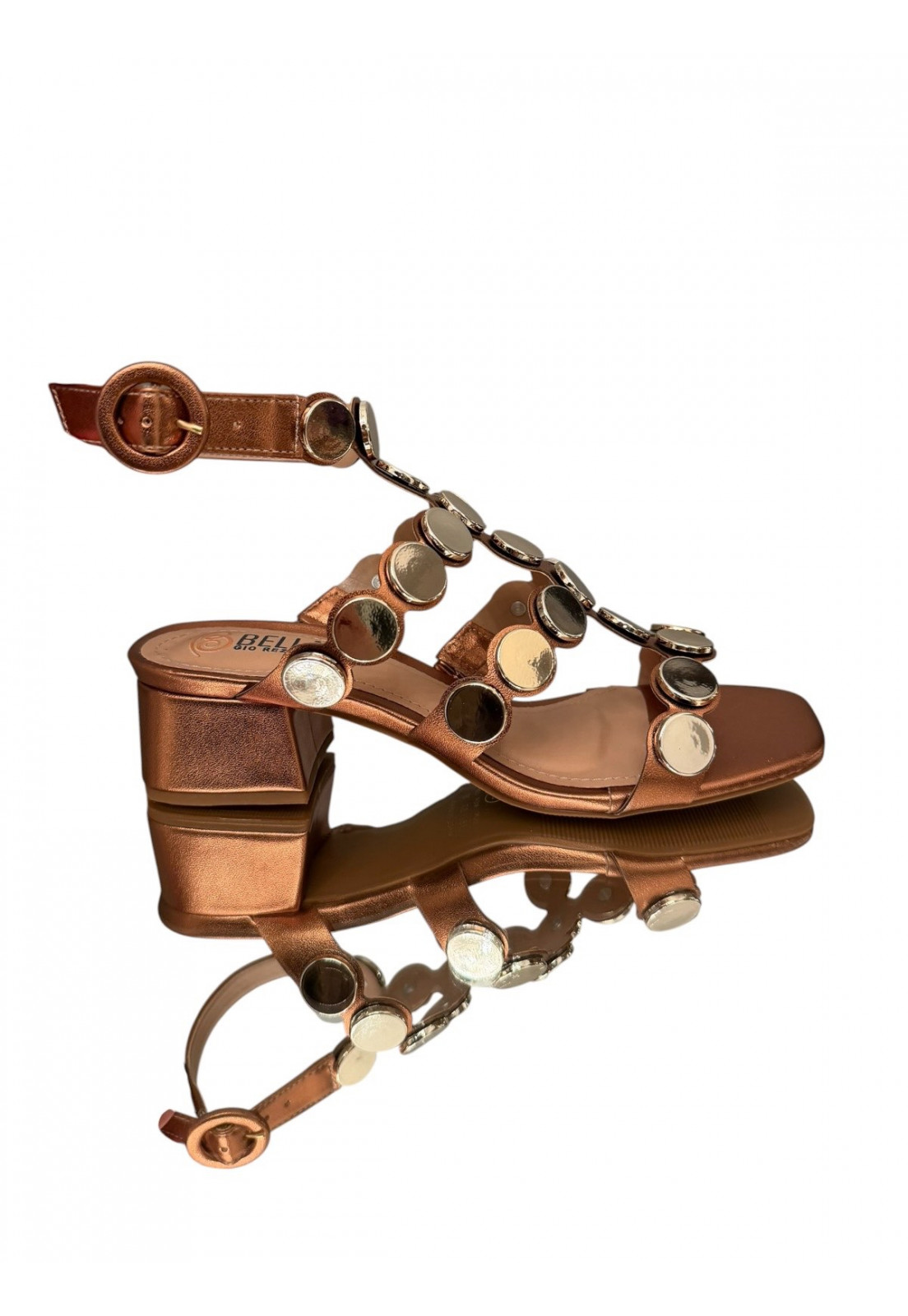 Sandália esferas Bronze salto bloco 4,5 cm