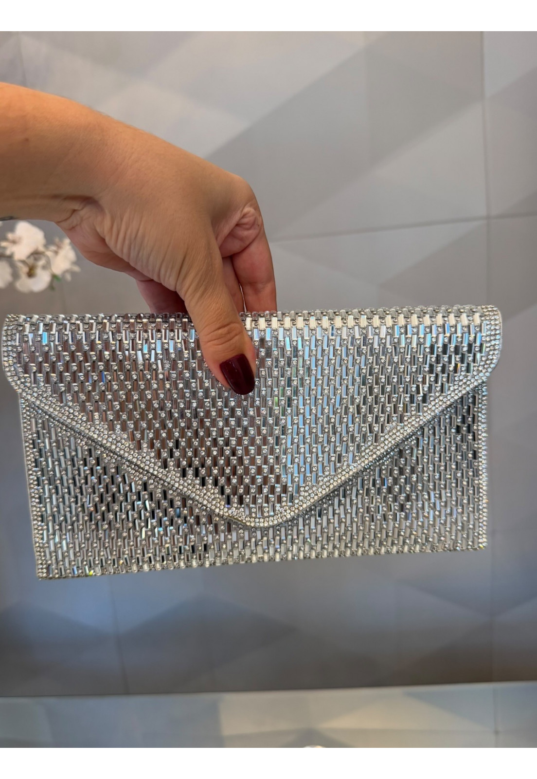 Clutch Luxo festa carteira Prata com Vidrilhos Cristais Clutch Luxo festa carteira Prata com Vidrilhos Cristais