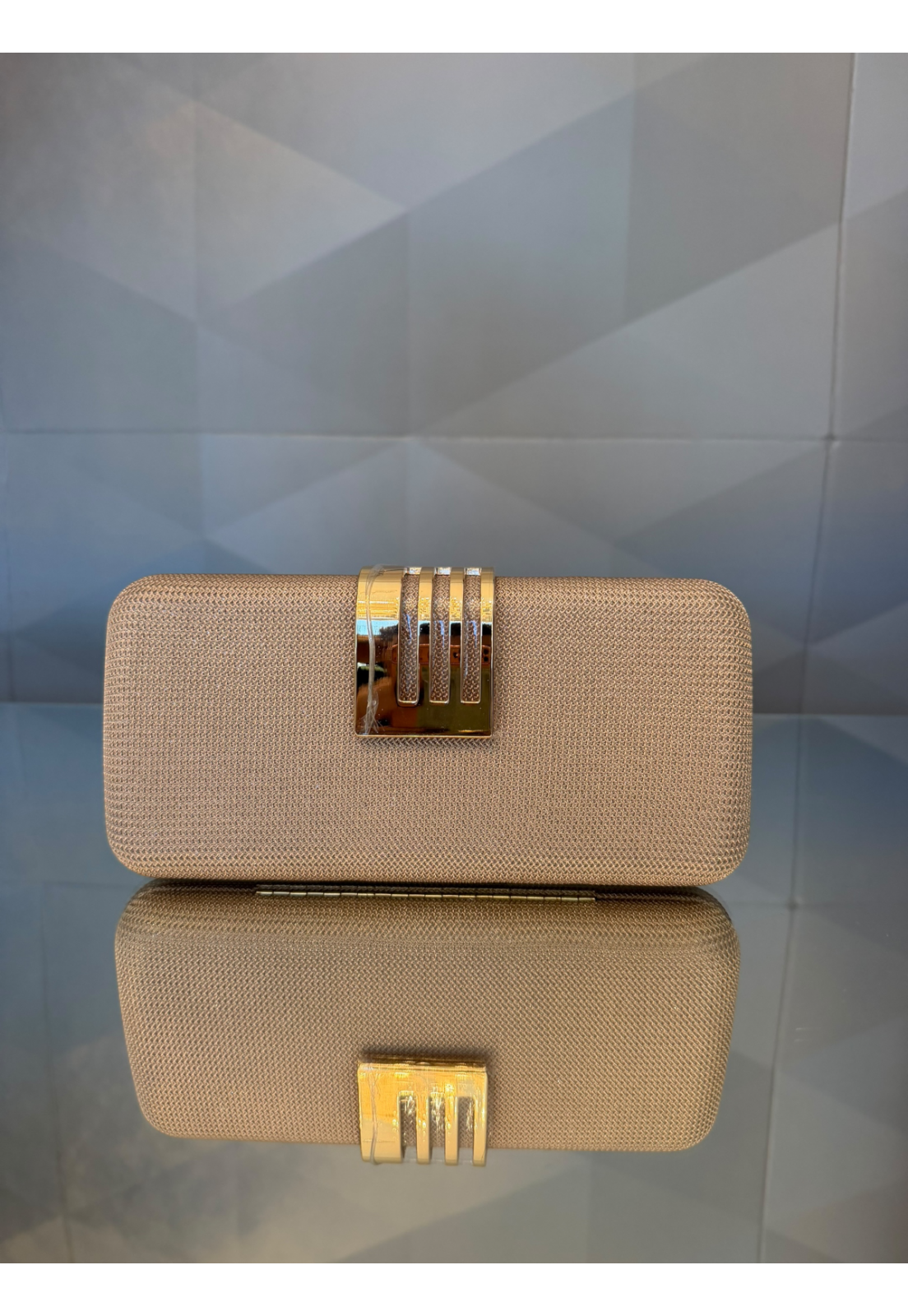 Clutch Luxo festa retangular dourada com fecho Geométrico