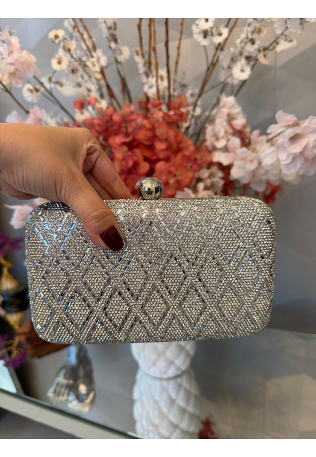 Clutch Luxo festa brilhos Premium Prata