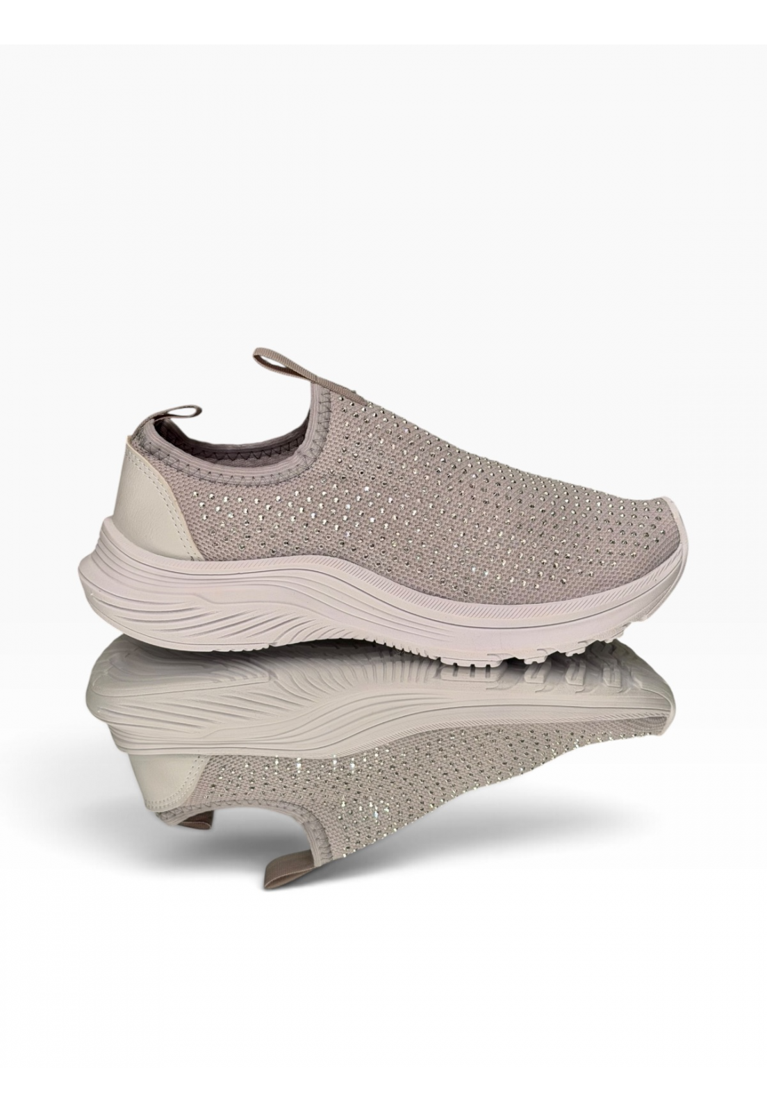 Tênis meia Slip on Prata com Hotfix Brilho Prata