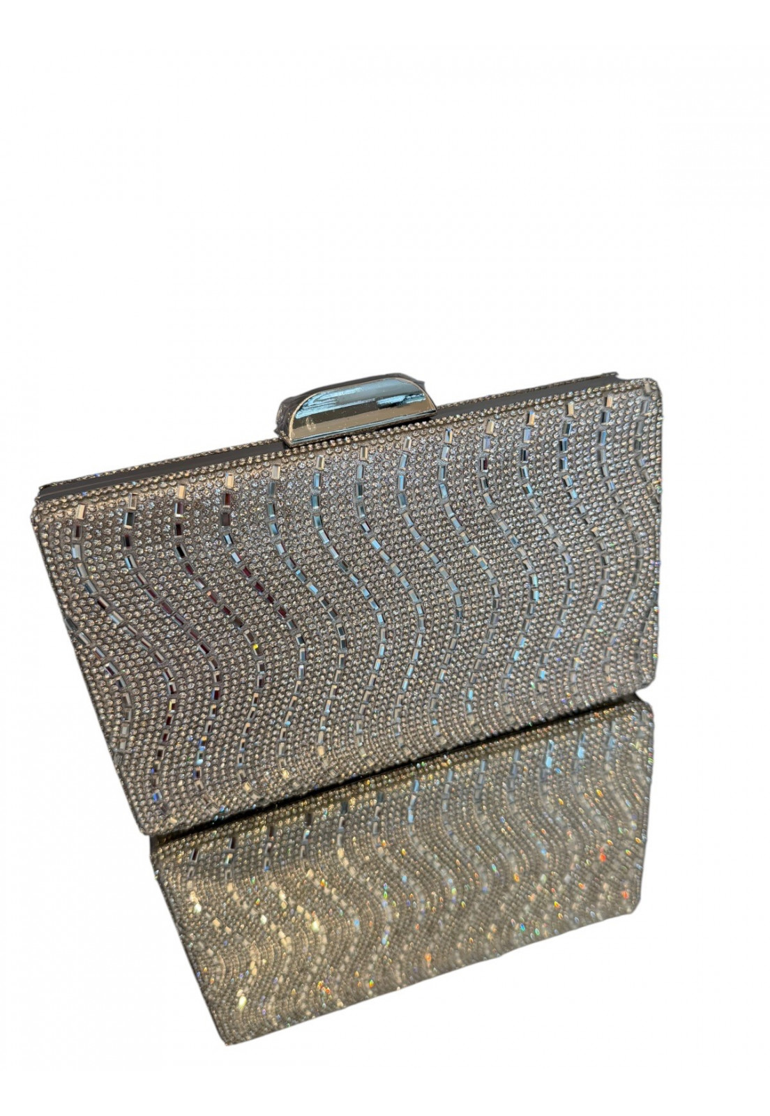 Bolsa Clutch retangular Luxo Brilho Prata Bolsa Clutch retangular Luxo Brilho Prata