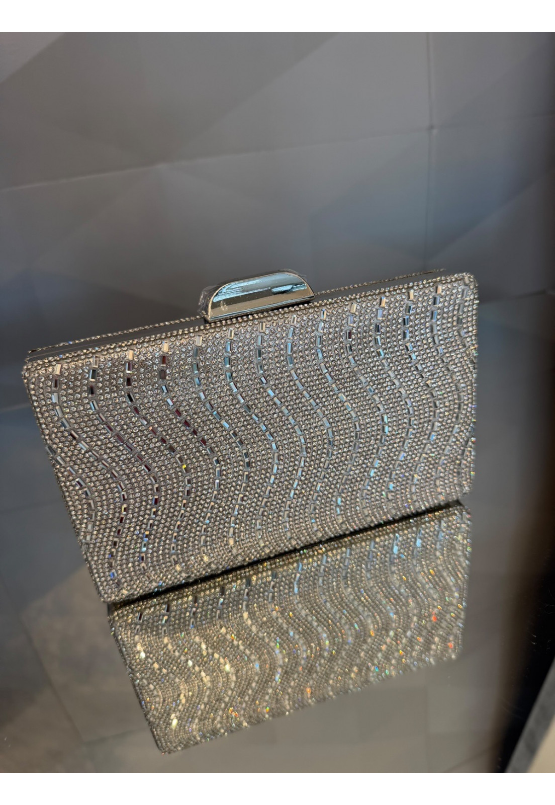 Bolsa Clutch retangular Luxo Brilho Prata Bolsa Clutch retangular Luxo Brilho Prata