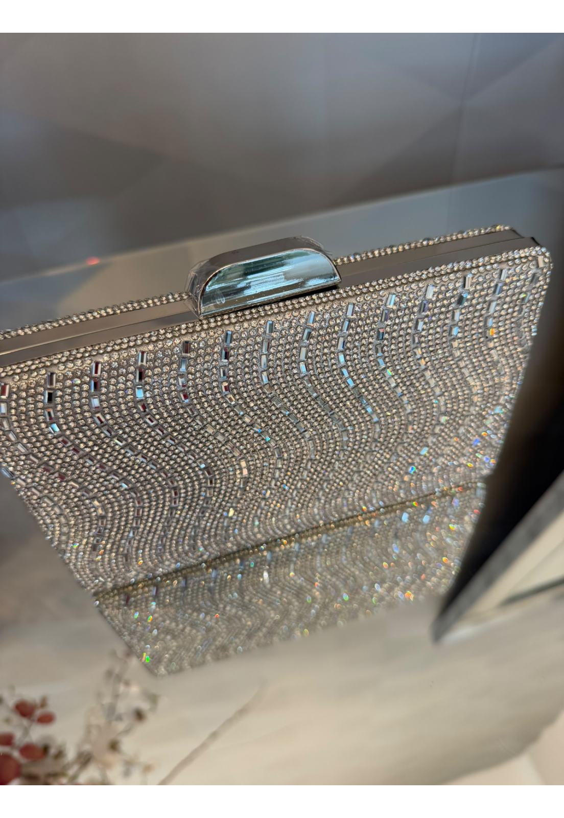 Bolsa Clutch retangular Luxo Brilho Prata Bolsa Clutch retangular Luxo Brilho Prata