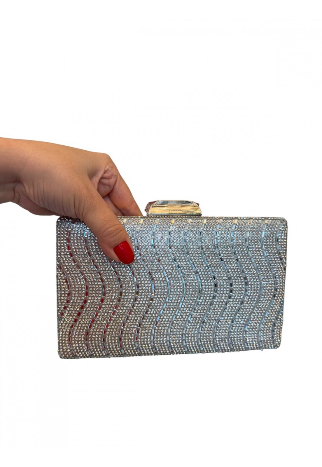 Bolsa Clutch retangular Luxo Brilho Prata Bolsa Clutch retangular Luxo Brilho Prata
