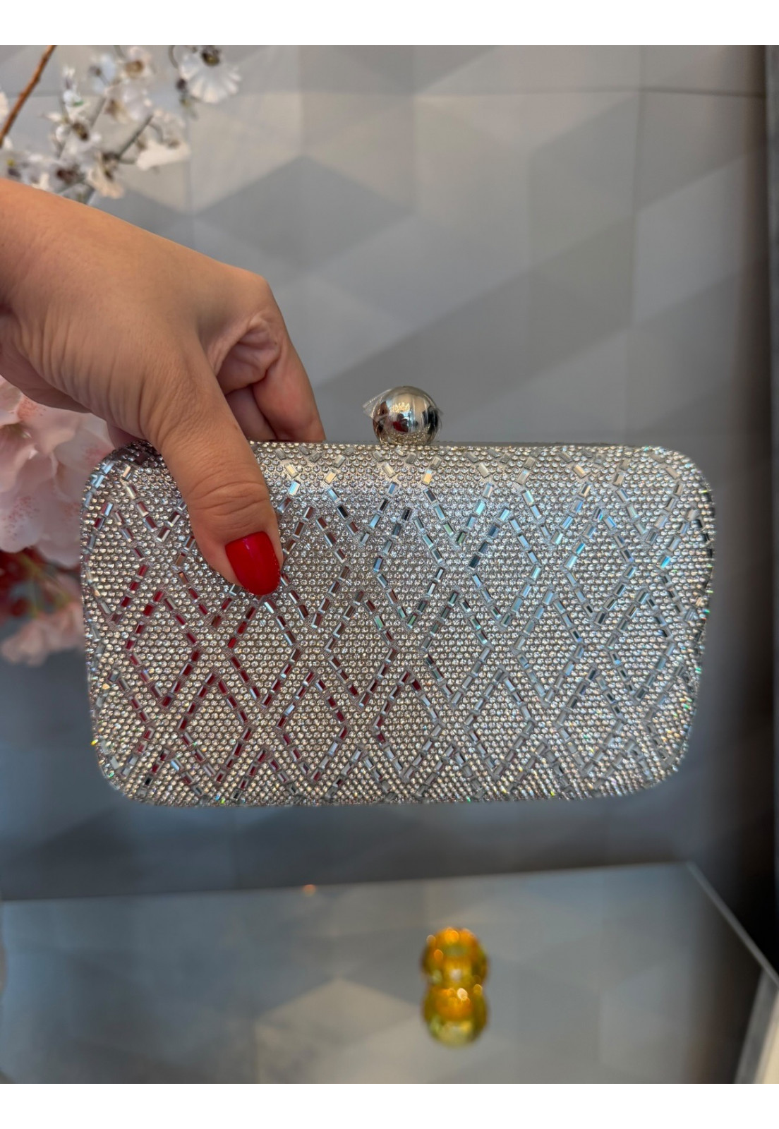 Bolsa Clutch Luxo Brilho Prata