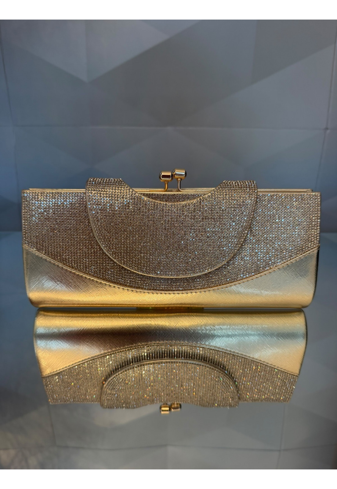 Bolsa Clutch Carteira Luxo Dourada com Strass 