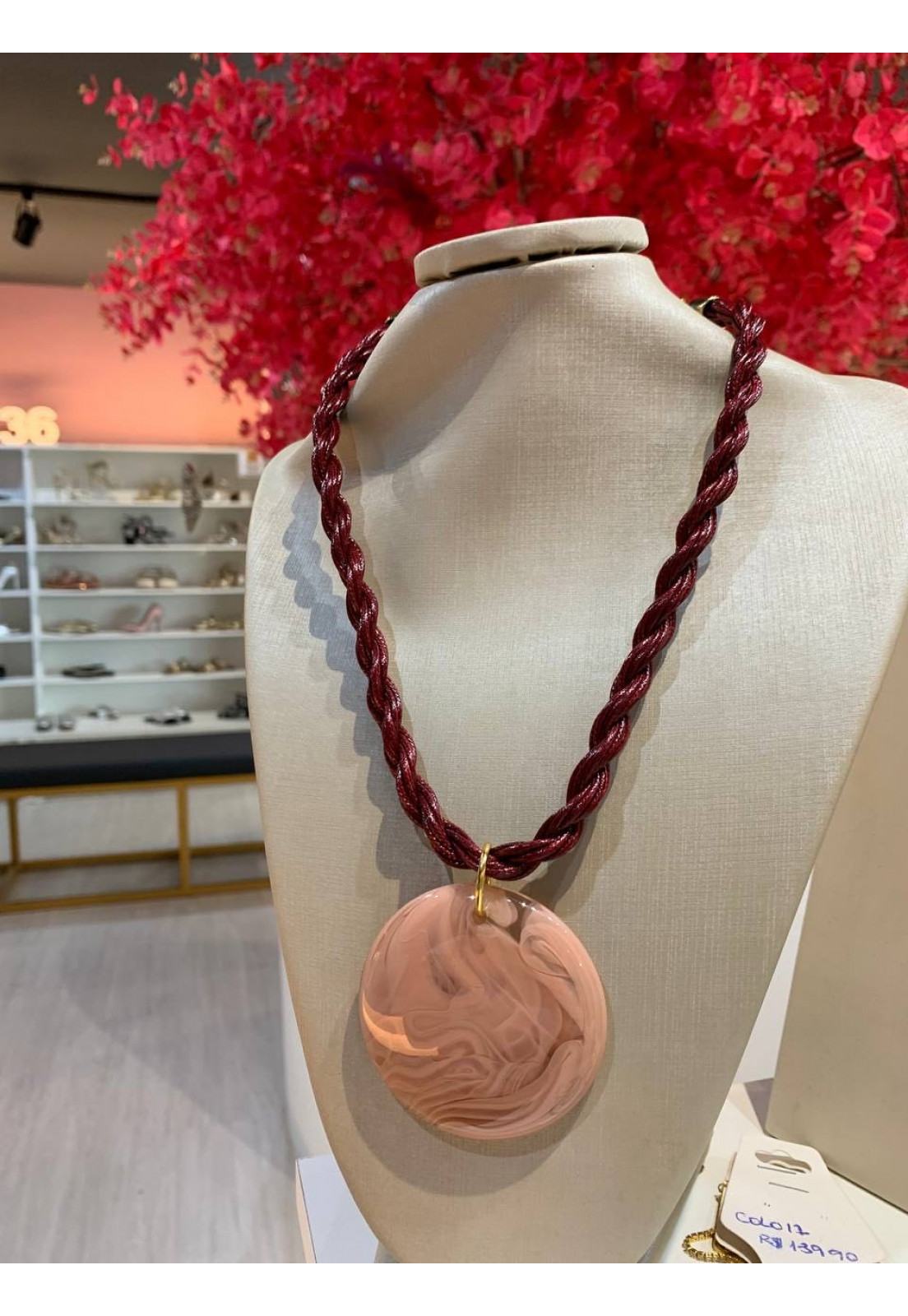 COLAR ELO VINHO E PINJENTE BOLA ROSA COLAR ELO VINHO E PINJENTE BOLA ROSA