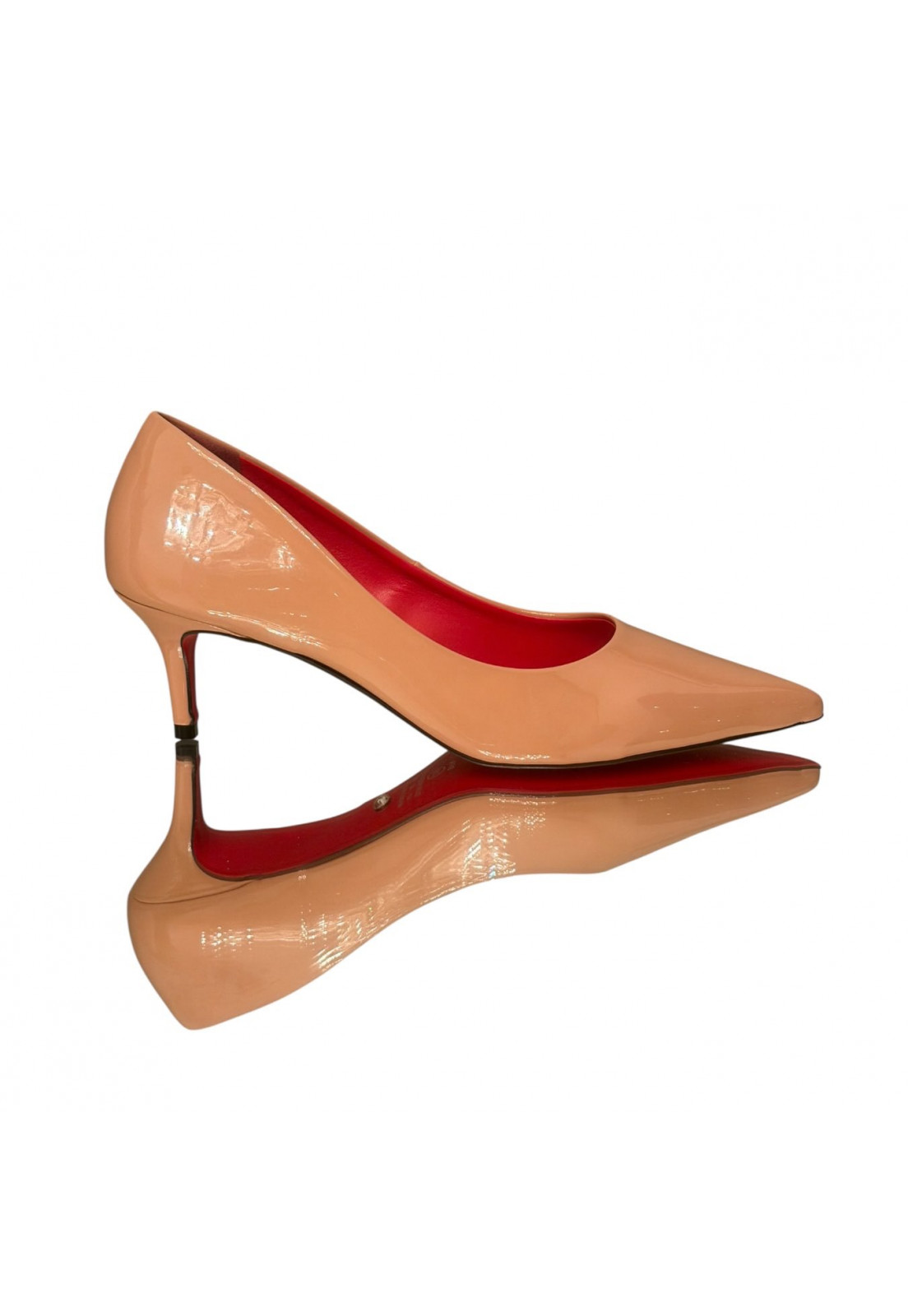 Scarpin Verniz Nude interior Vermelho Salto 5 cm Scarpin Verniz Nude interior Vermelho Salto 5 cm
