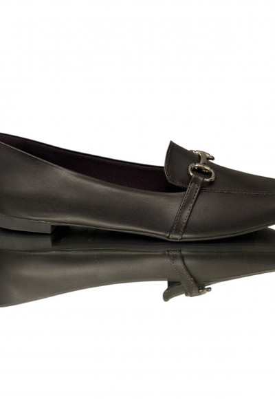 Mocassim Preto fivela Metal Grafite bico quadrado