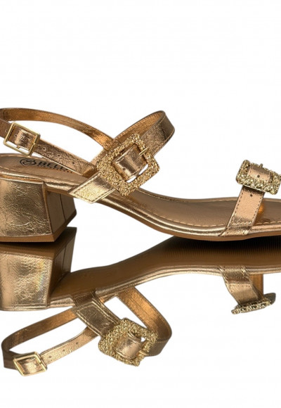 Sandália Salto bloco 5cm  Cobre Metalizada Duas fivelas douradas